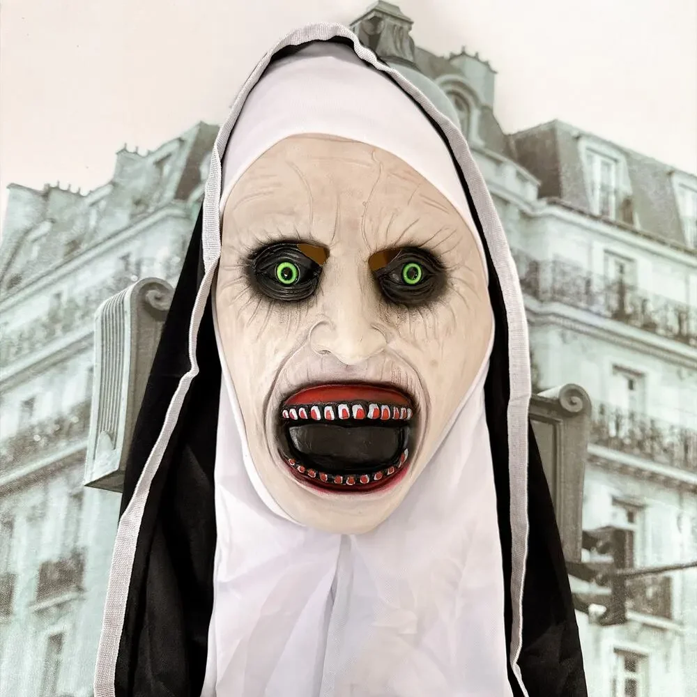 Scary The Nun Valak Latex Mask Hooded Full Head Halloween Cosplay Party Prop